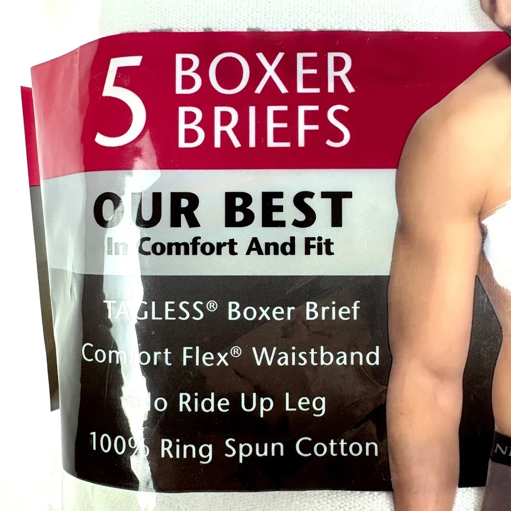 Hanes Best 5 Pack Boxer Briefs Sz L 36-38 White Tagless Comfort Flex No Ride Up